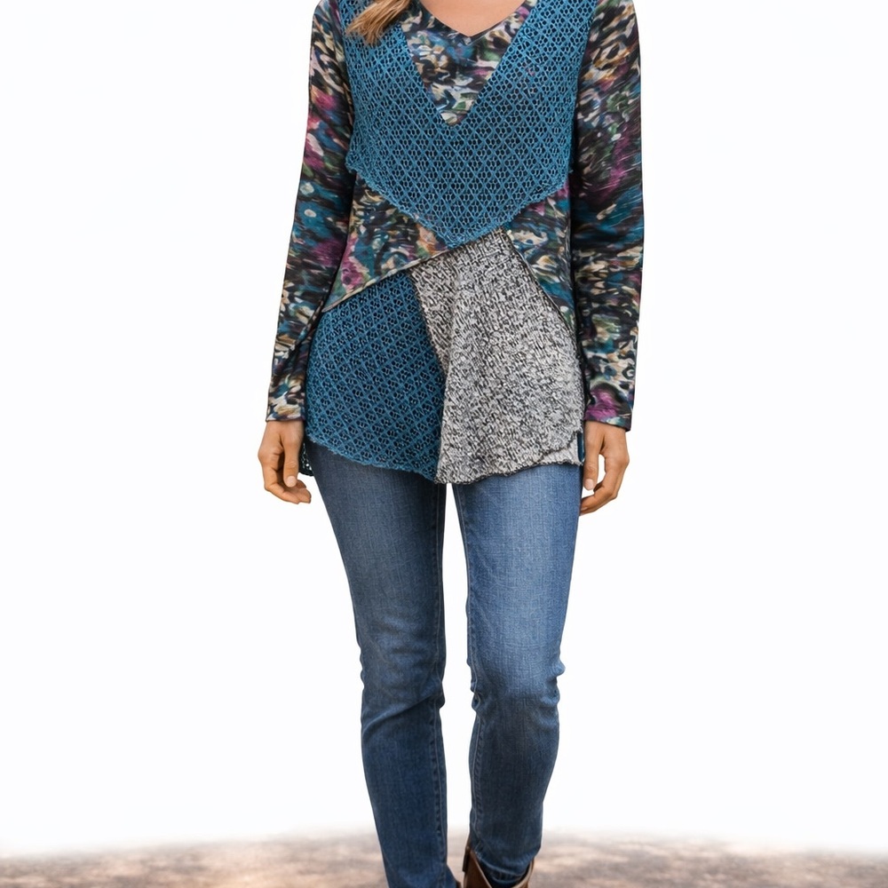 Vintage Multicolor Patchwork Women Top